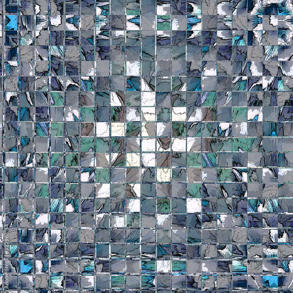 Obraz premium blue and white mosaic of squares elements with teal rays