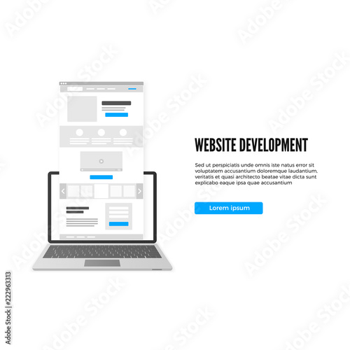 Website development concept. Landing page business template. Landing page draft with call to action button. Vector illustration