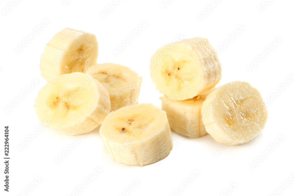 fresh banana slices isolated on white background