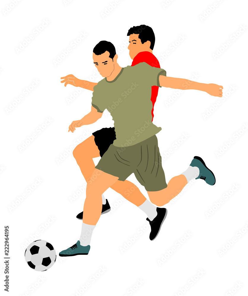 Soccer players in duel vector illustration isolated on white background. Football player battle for the ball and position. Sport activity people. Man competition. Handsome boy play soccer with friend. Soccer players in duel vector illustration isolated on white background. Football player battle for the ball and position. Sport activity people. Man competition. Handsome boy play soccer with friend.