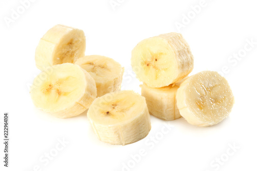 fresh banana slices isolated on white background photo