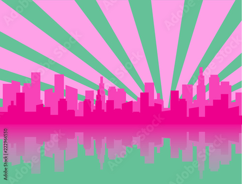 Green and pink city skyline silhouette © studiodr