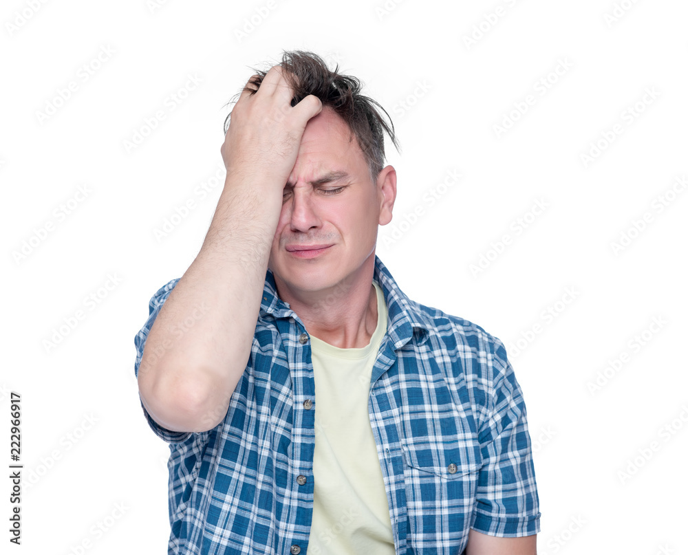 Facepalm man, Portrait male in shirt epic fail emotion, isolated on white background. Facepalm man, Portrait male in shirt epic fail emotion, isolated on white background.