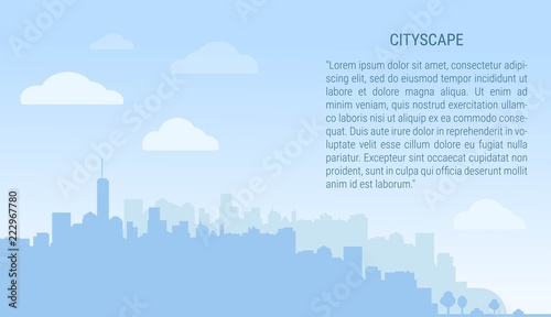 Vector illustration of cityscape in flat style. Silhouette of downtown