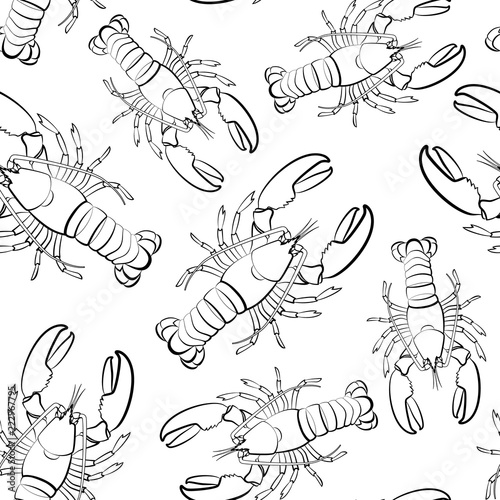 Seamless pattern of lobsters. Red crayfish. Template for printin