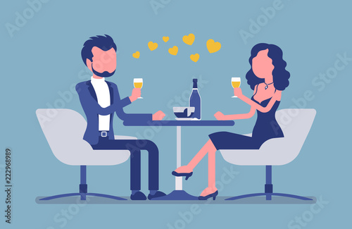 Couple enjoy romantic dinner and date in restaurant