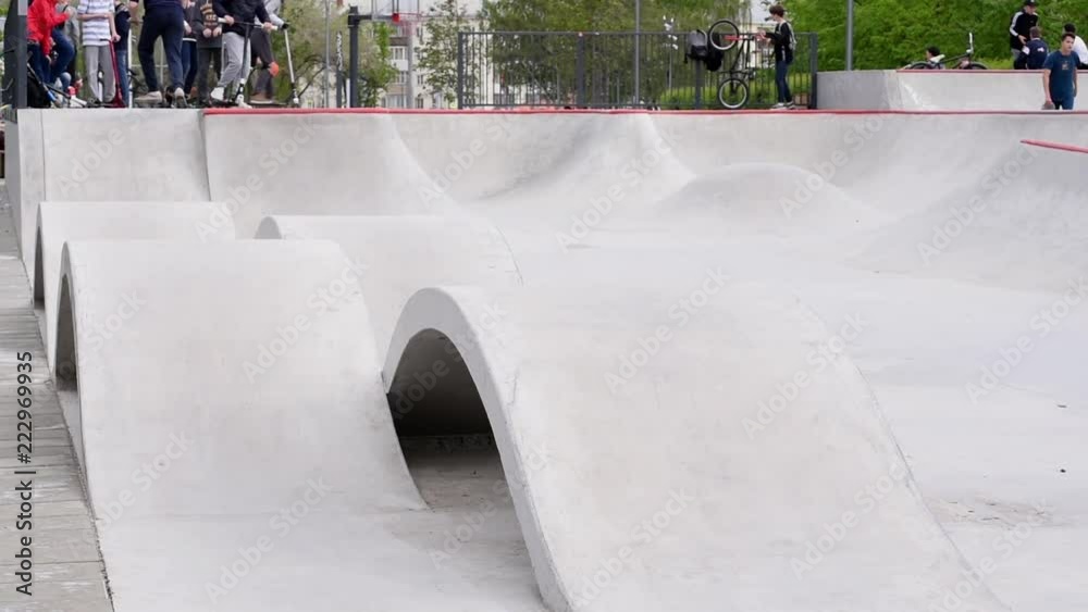 Skate park/In the center of the city there is a playground for skateboards, bicycles, scooters. Teens spend a lot of time improving their skills, showing all sorts of tricks.