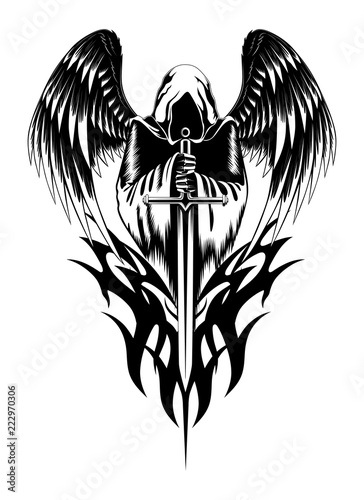 Vector image of an angel with a sword.