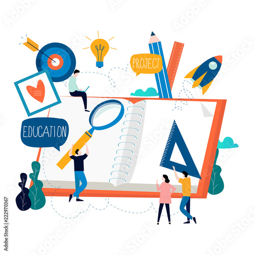 Education, online training courses, distance education flat vector illustration. Internet studying, online classes, tutorials, e-learning, online education design for mobile and web graphics