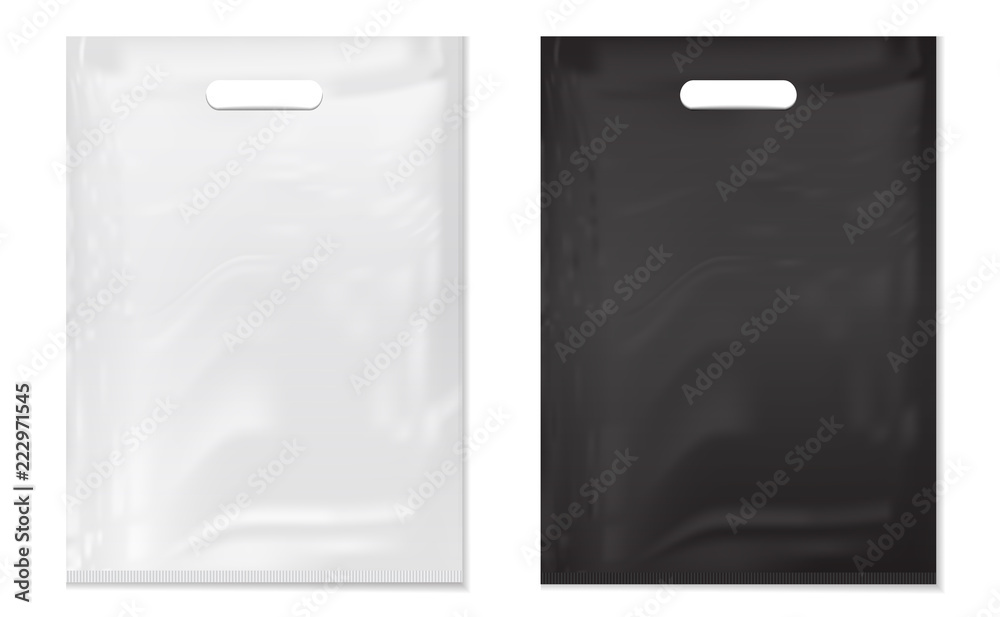 Plastic Bags on white background,white and black plastic bag.Mockup set