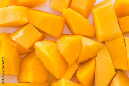 pieces papaya fruit, sweet ripe fresh papaya, raw vegan food.