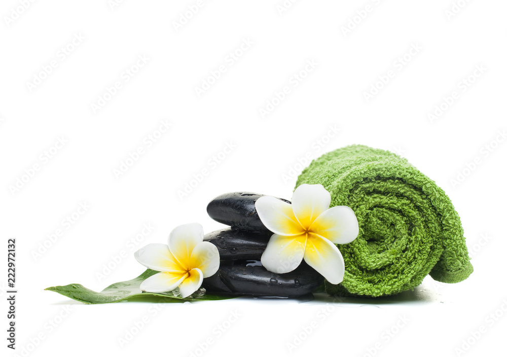 tropical flower with towel for therapy on white background. tropical flower with towel for therapy on white background.