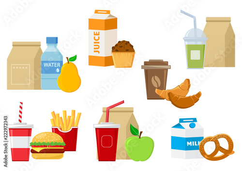 Set of lunch food icons. Vector illustration