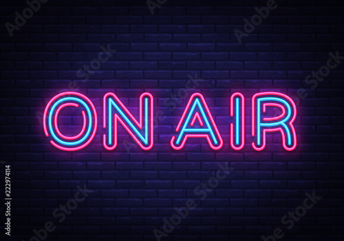 On Air neon sign vector. On Air Radio Design template neon sign, light banner, neon signboard, nightly bright advertising, light inscription. Vector illustration