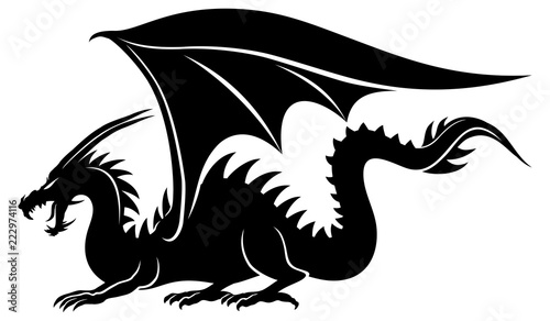 Sign of a black dragon on a white background.
