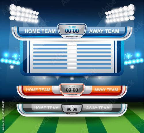 Scoreboard Broadcast Graphic and Lower Thirds Template for sport soccer and football, vector illustration
