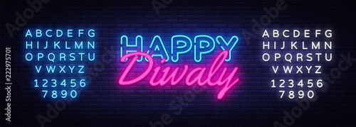 Diwali Hindu festival greeting card neon Vector. Diwali neon sign, design template, modern trend design, night neon signboard, night bright advertising, light banner. Vector. Editing text neon sign