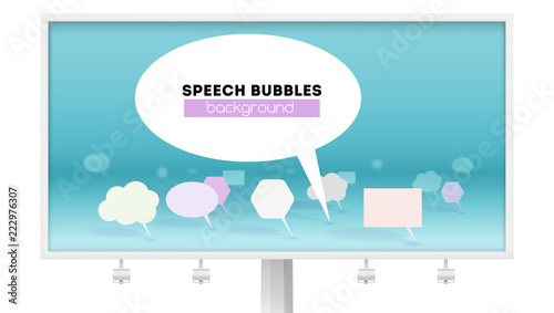 Leader of public opinion. Billboard isolated on white. Symbol of discussion, abstract speech bubbles, 3D vector illustration. Concept of communication and engineering of social network