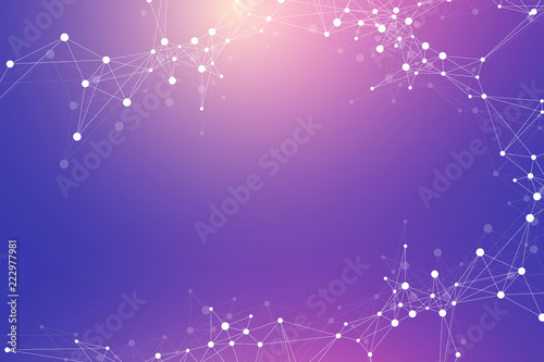 Scientific vector illustration genetic engineering and biotechnology concept. DNA helix, DNA strand, molecule or atom, neurons. Abstract gene manipulation or medical background.