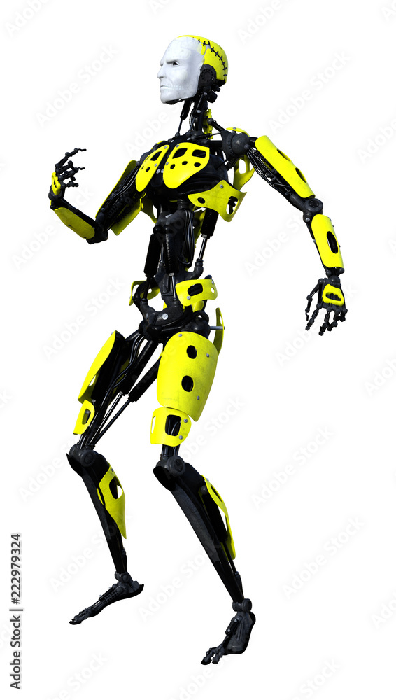 3D Rendering Male Robot on White