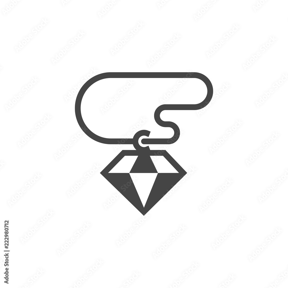 Diamond gluph icon. Simple gemstone template. Graphic sign of jewelry. Game ui element. Web label in flat design. Vector illustration isolated on white background