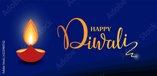 Happy Diwali lettering wallpaper design template. illustration of burning Diwali diya oil lamp for light festival of India.