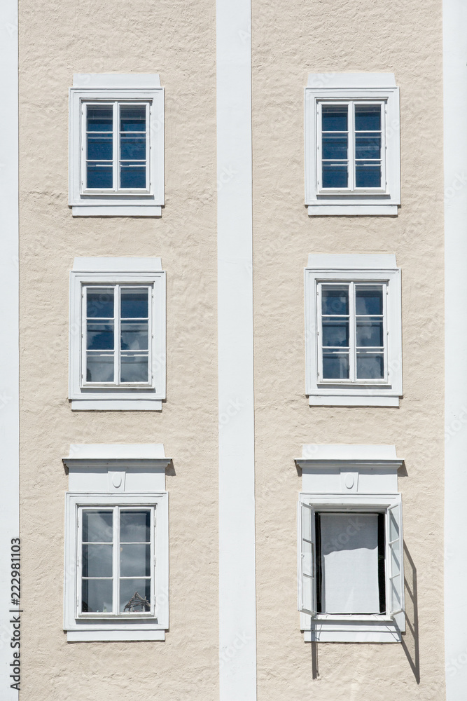 Colorful windows of the building in Salzburg.