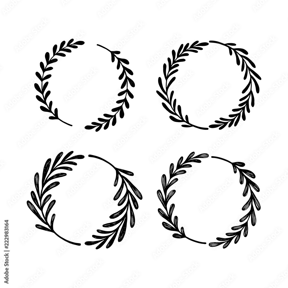 Hand drawn wreath set. Vector floral round frames Hand drawn wreath set. Vector floral round frames