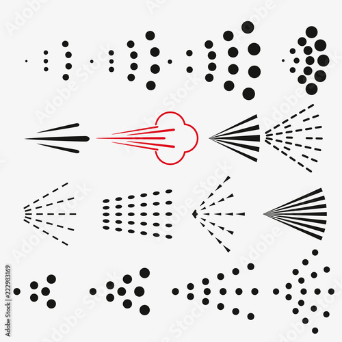 Spray icons set. Simple black fluid spray cloud symbols. spray vector