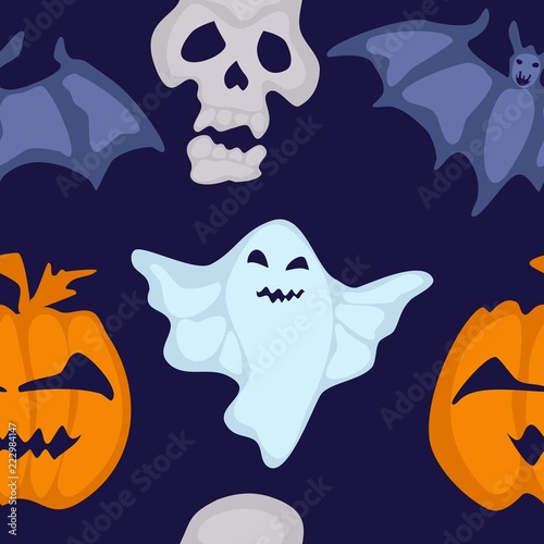 seamless Halloween pattern with bat and bringing