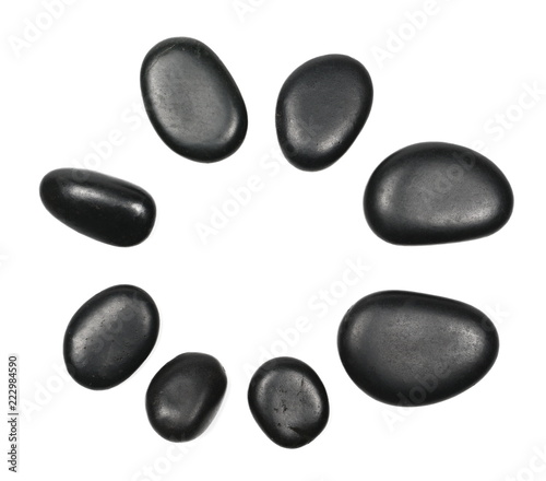 Canvas Print Pile black rocks isolated on white background, top view