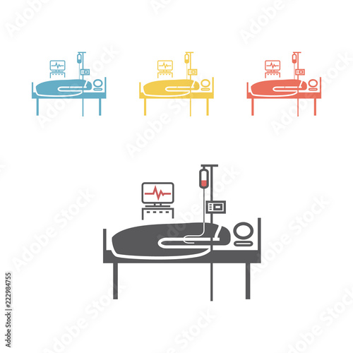 Hospital bed or hospital ward symbol. Man in a coma. Vector sign for web graphic. photo