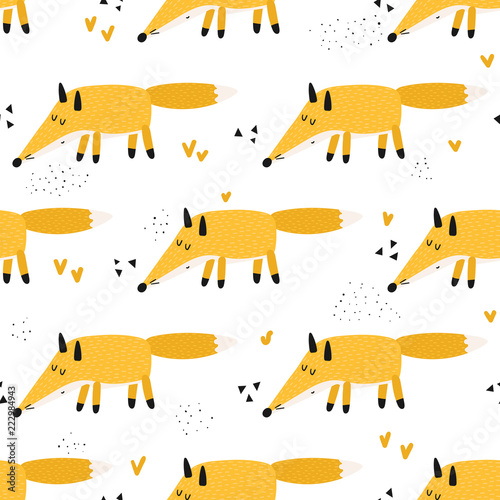 Seamless pattern with funny red foxes