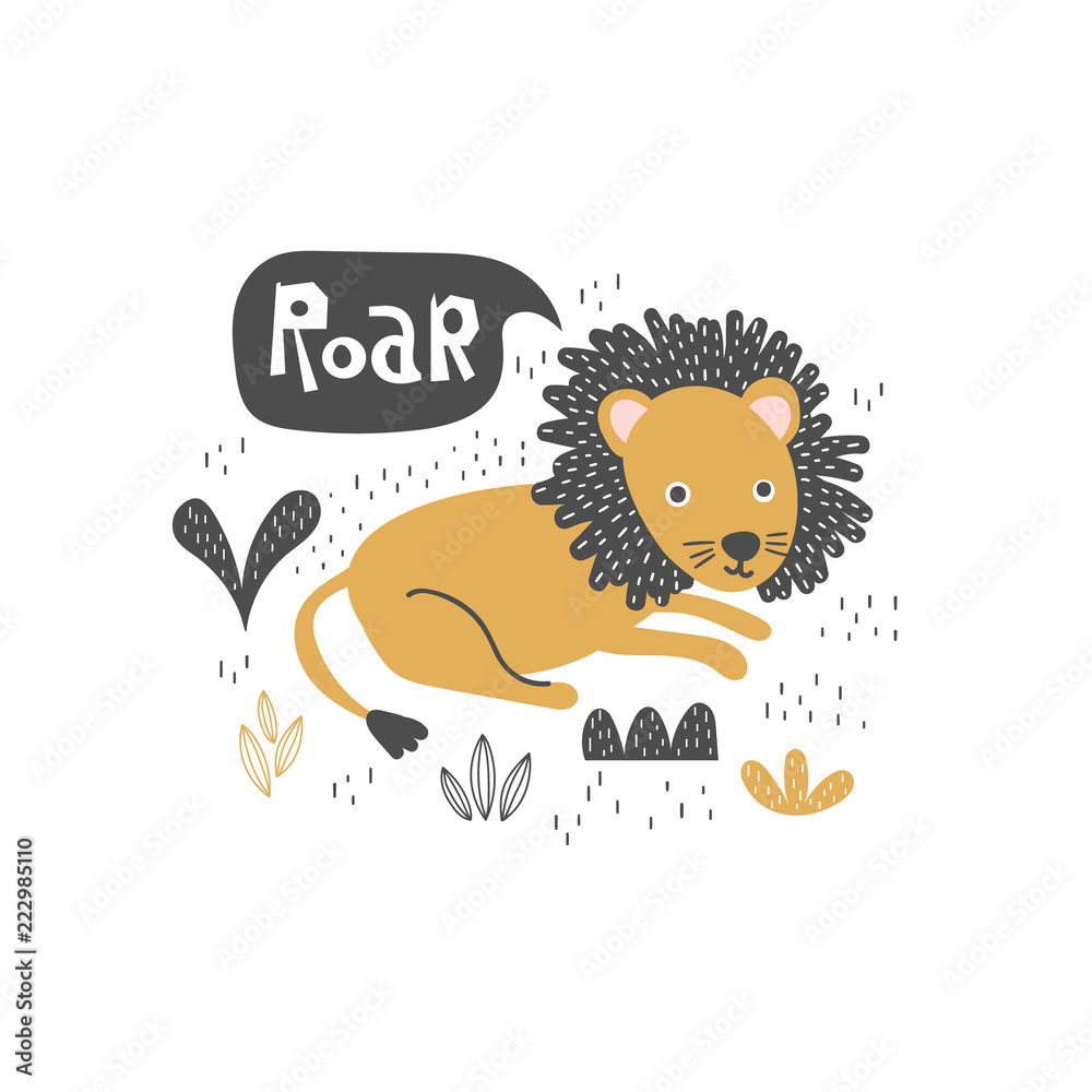 Naklejka premium Doodle lying lion baby illustration