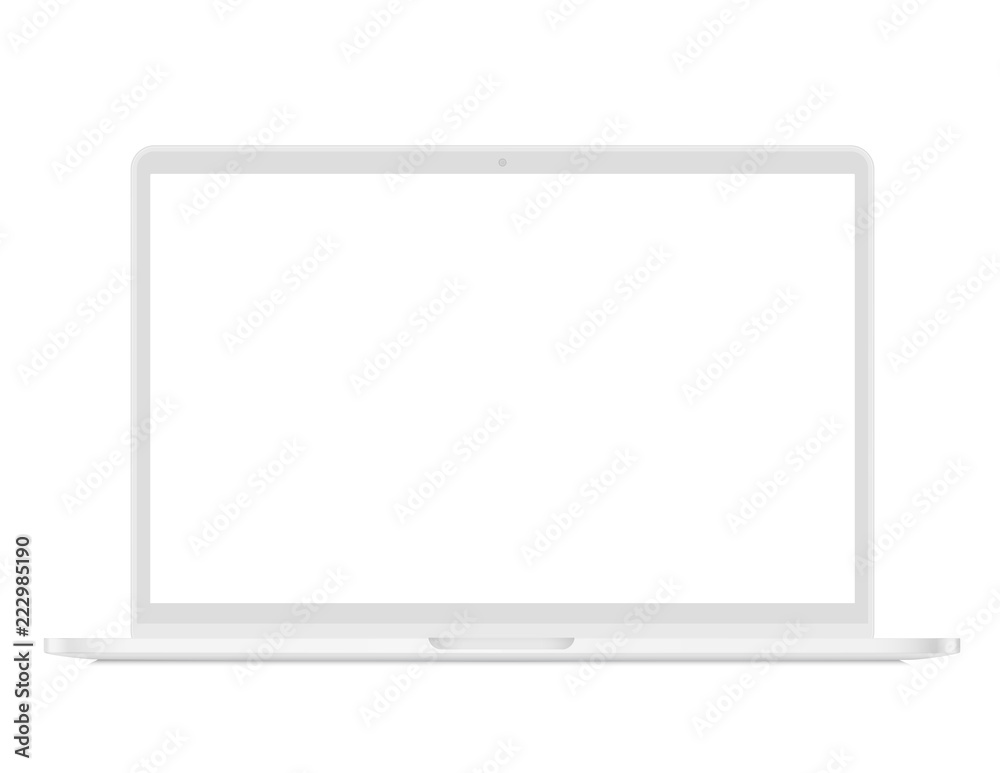 Realistic white laptop ultrabook front view mockup isolated. Vector illustration. Realistic white laptop ultrabook front view mockup isolated. Vector illustration.