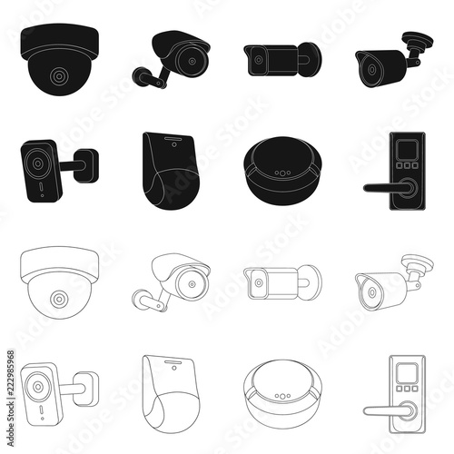 Vector illustration of cctv and camera logo. Set of cctv and system stock symbol for web.