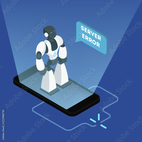Internal server error. Broken robot on the phone.