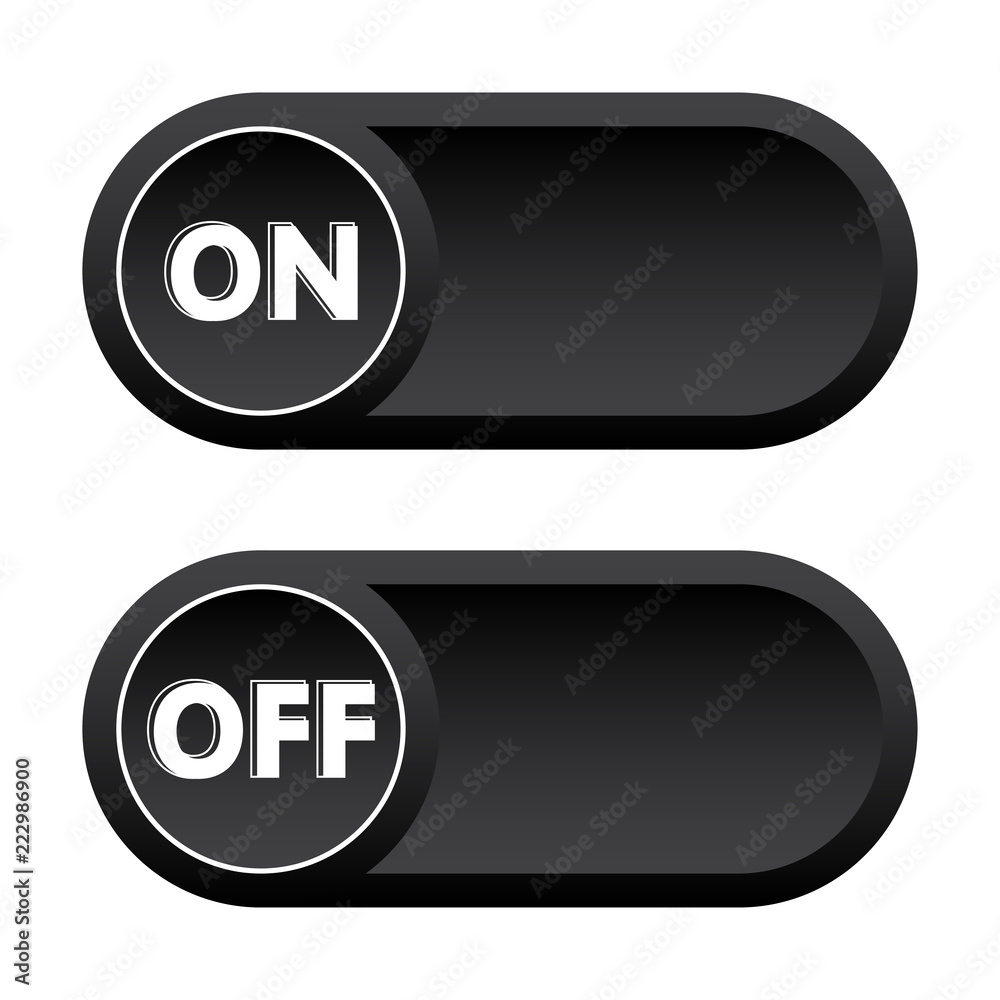 Black buttons ON, OFF. Vector illustration Black buttons ON, OFF. Vector illustration