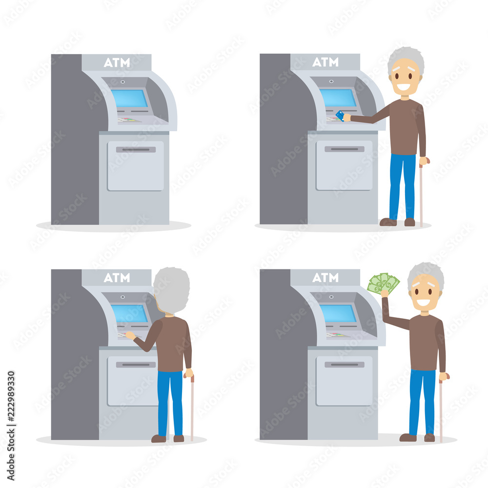 Man using ATM machine and gets money Man using ATM machine and gets money