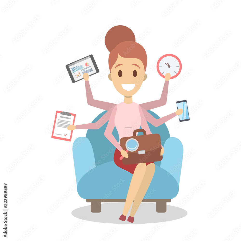 Multitasking business woman. Effective and talented employee Multitasking business woman. Effective and talented employee