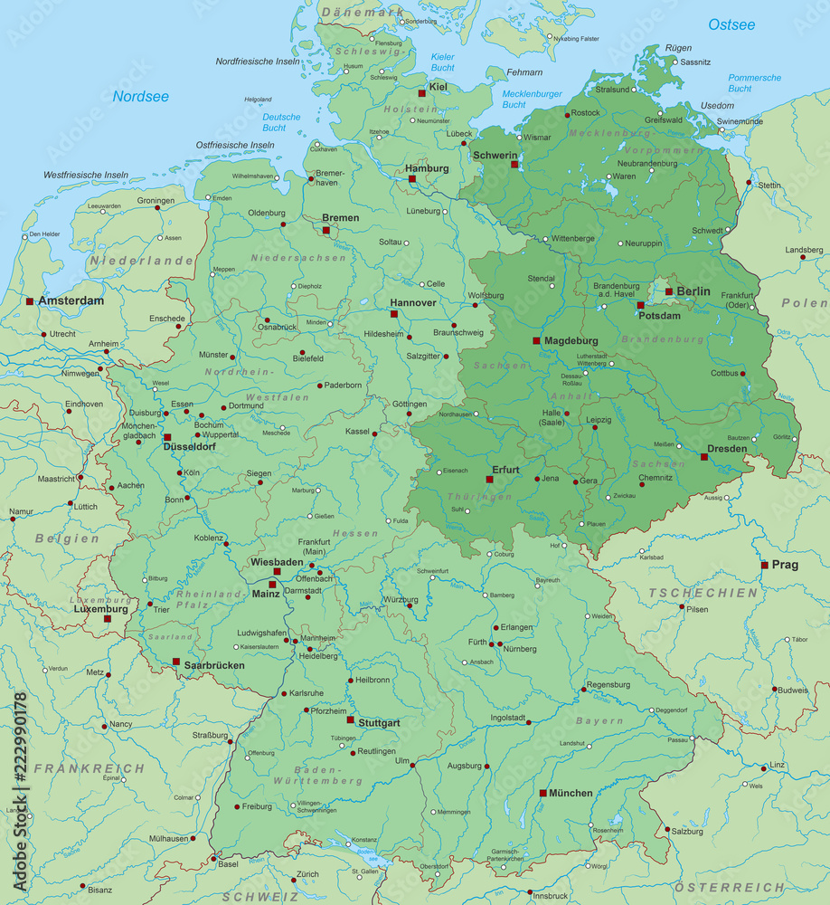 Karte von Deutschland - Ost/ West - Neue Bundesländer - interaktiv Stock  Vector | Adobe Stock