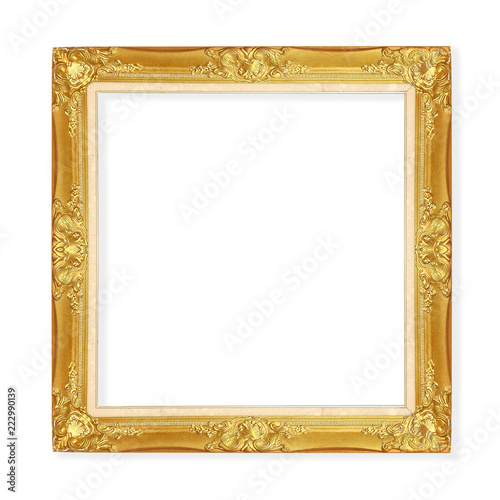 Golden ancient vintage picture frame isolated on white background