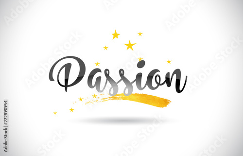 Passion Word Vector Text with Golden Stars Trail and Handwritten Curved Font.