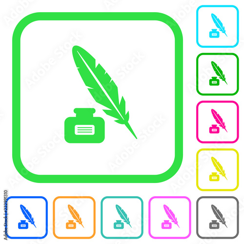 Feather and ink bottle with label vivid colored flat icons