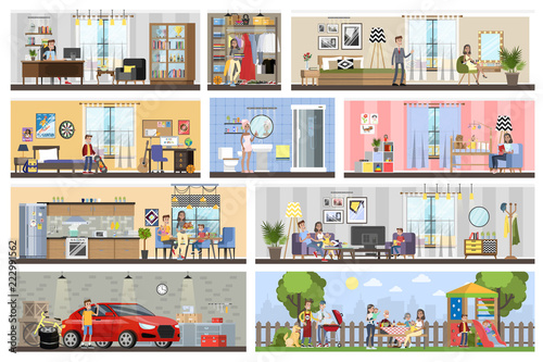 House building interior plan with the garage