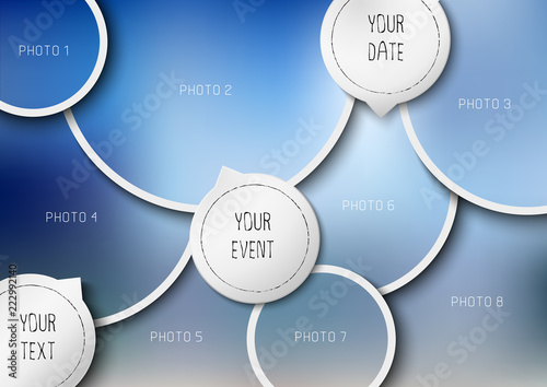 Template for photo collage in modern style. Frames for clipping masks is in the vector file. Template for a photo album with circle shapes frames