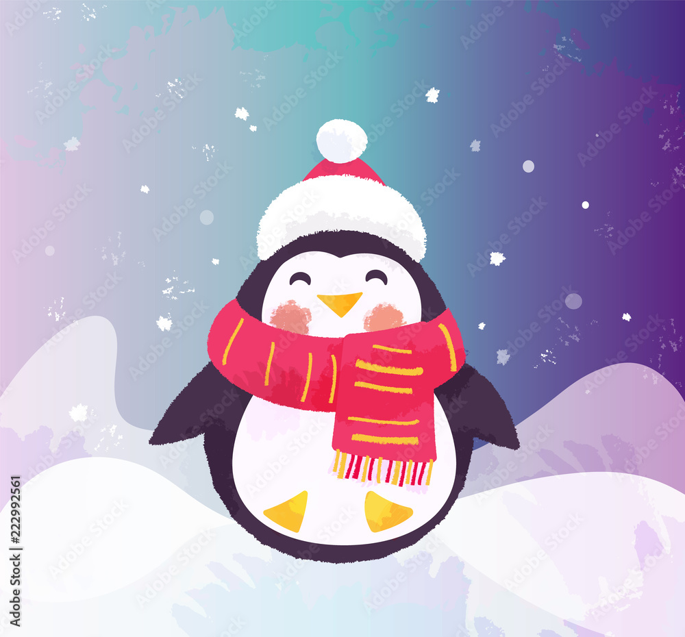 Cute penguin in hat and scarf. Winter illustration Cute penguin in hat and scarf. Winter illustration
