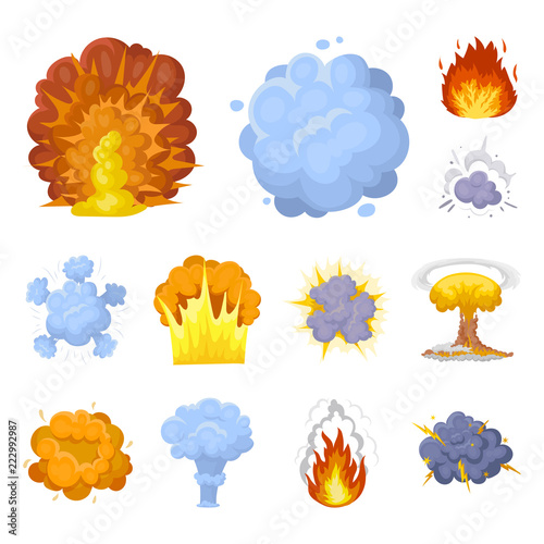 Different explosions cartoon icons in set collection for design.Flash and flame vector symbol stock web illustration.