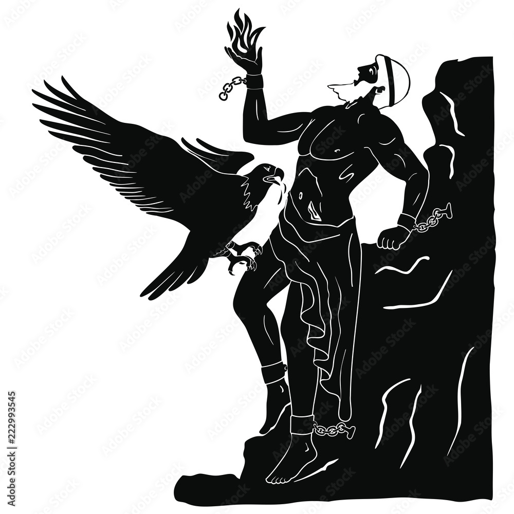 Ancient Greek god Prometheus with a fire in his hand isolated on white background. Ancient Greek god Prometheus with a fire in his hand isolated on white background.