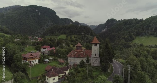 Wallpaper Mural Aerial view of an old church on a cloudy grey weather. Torontodigital.ca